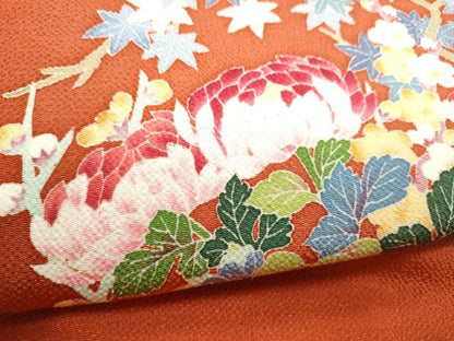 平和屋着物●本加賀友禅作家　鶴見保次　九寸名古屋帯　枝花文　鬼しぼ縮緬　正絹　逸品　CABG6116hy