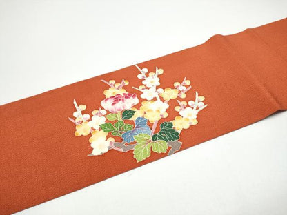 平和屋着物●本加賀友禅作家　鶴見保次　九寸名古屋帯　枝花文　鬼しぼ縮緬　正絹　逸品　CABG6116hy