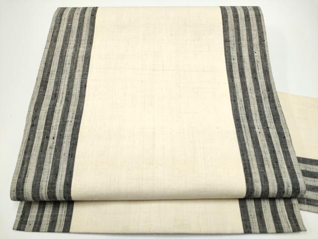 平和屋着物●全通柄　九寸名古屋帯　紬地　縞　正絹　逸品　CABG6124hy