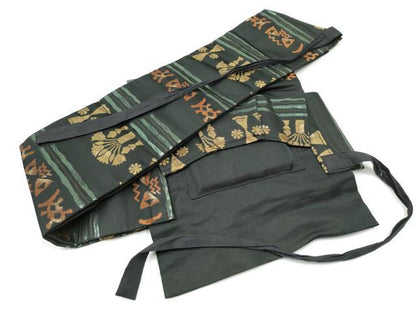 平和屋着物●つけ帯　陶器幾何学花文　黒地　金糸　正絹　逸品　CABG6136hy