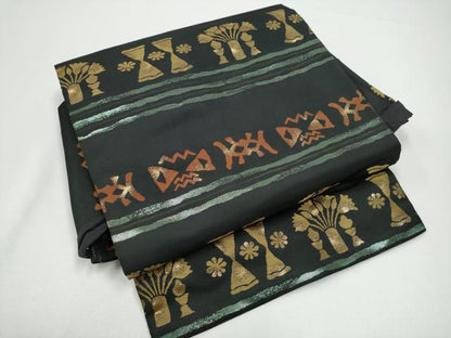 平和屋着物●つけ帯　陶器幾何学花文　黒地　金糸　正絹　逸品　CABG6136hy