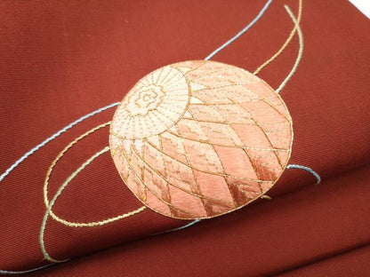 平和屋着物●塩瀬　つけ帯　駒刺繍　総刺繍　花毬文　金糸　正絹　逸品　CABG6137hy
