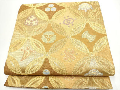 平和屋着物▽六通柄袋帯　スリーシーズン　春夏秋　七宝吉祥文　金糸　正絹　逸品　CABG6144hy