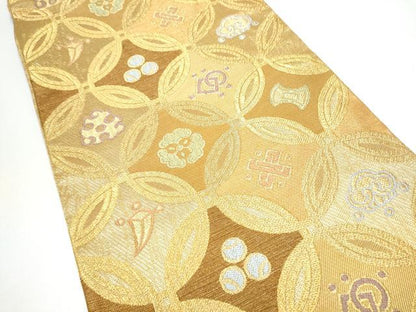 平和屋着物▽六通柄袋帯　スリーシーズン　春夏秋　七宝吉祥文　金糸　正絹　逸品　CABG6144hy