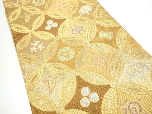 平和屋着物▽六通柄袋帯　スリーシーズン　春夏秋　七宝吉祥文　金糸　正絹　逸品　CABG6144hy