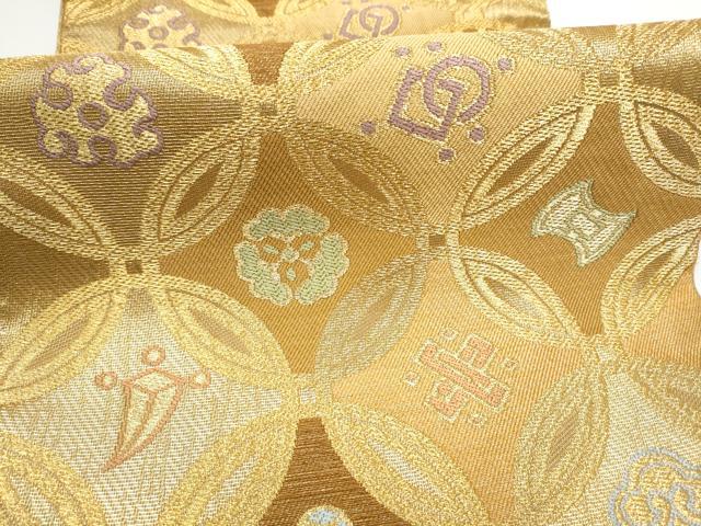 平和屋着物▽六通柄袋帯　スリーシーズン　春夏秋　七宝吉祥文　金糸　正絹　逸品　CABG6144hy