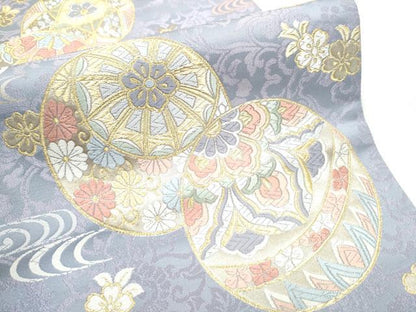 平和屋着物●六通柄袋帯　唐織　花毬文　金糸　正絹　逸品　CABG6151hy