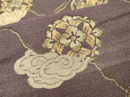 平和屋着物●六通柄袋帯　利休　動物花文　金糸　正絹　逸品　CABG6153hy