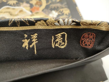 平和屋着物●田中工芸織物 祥園謹製　六通柄袋帯　唐織　風景草花文　金糸　正絹　逸品　CABG6154hy