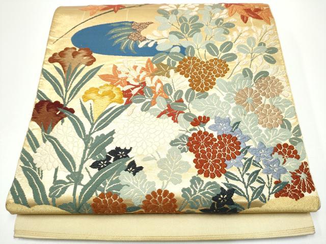 平和屋着物●西陣　川島織物　太鼓柄　本袋帯　草花文　金糸　正絹　逸品　CABG6168hy