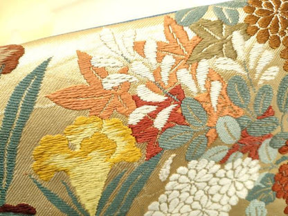 平和屋着物●西陣　川島織物　太鼓柄　本袋帯　草花文　金糸　正絹　逸品　CABG6168hy