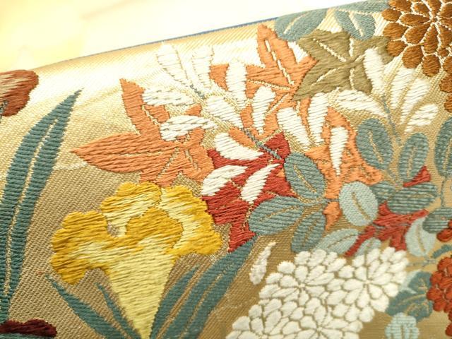 平和屋着物●西陣　川島織物　太鼓柄　本袋帯　草花文　金糸　正絹　逸品　CABG6168hy