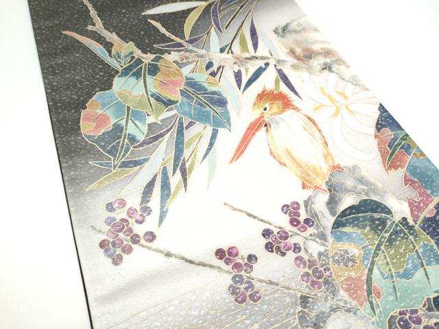 平和屋着物●染色作家　草野一騎　六通柄袋帯　花鳥文　金彩　引箔　正絹　逸品　CABG6170hy