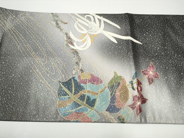 平和屋着物●染色作家　草野一騎　六通柄袋帯　花鳥文　金彩　引箔　正絹　逸品　CABG6170hy