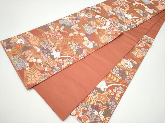 平和屋着物●六通柄袋帯　唐織　流水花文　金銀糸　正絹　逸品　CABG6171hy