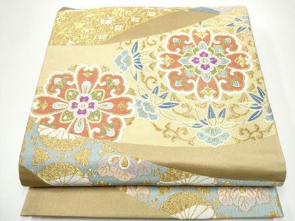 平和屋着物●六通柄袋帯　花唐草文　金糸　正絹　逸品　CABG6172hy