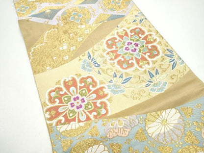 平和屋着物●六通柄袋帯　花唐草文　金糸　正絹　逸品　CABG6172hy