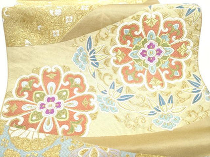 平和屋着物●六通柄袋帯　花唐草文　金糸　正絹　逸品　CABG6172hy