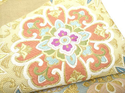 平和屋着物●六通柄袋帯　花唐草文　金糸　正絹　逸品　CABG6172hy