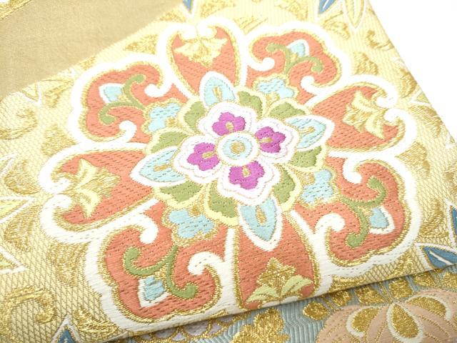 平和屋着物●六通柄袋帯　花唐草文　金糸　正絹　逸品　CABG6172hy