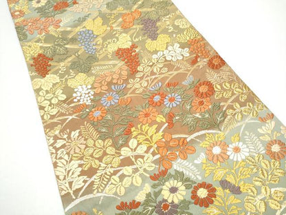 平和屋着物●六通柄袋帯　唐織　草花文　金糸　正絹　逸品　CABG6173hy