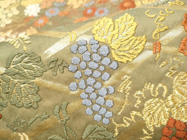 平和屋着物●六通柄袋帯　唐織　草花文　金糸　正絹　逸品　CABG6173hy