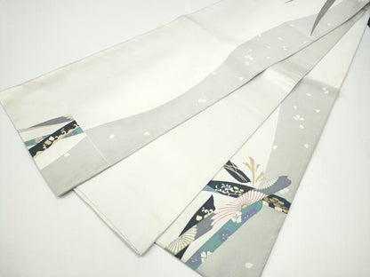平和屋着物●六通柄袋帯　草花文　金銀糸　正絹　逸品　CABG6175hy