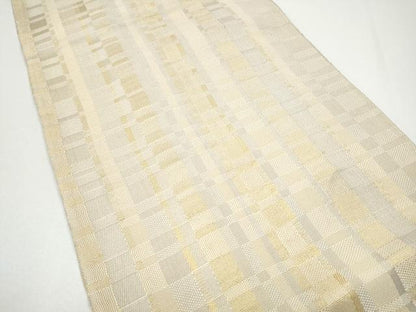平和屋着物●ひなや工房　くむ・あむ・おる　伊豆蔵明彦　組織　全通柄袋帯　格子柄　金糸　正絹　逸品　CABG6178hy