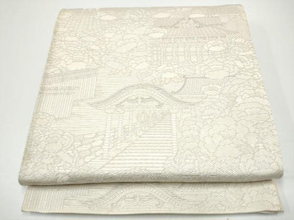 平和屋着物●両面　六通柄袋帯　風景花文　献上　正絹　逸品　CABG6185hy