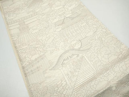 平和屋着物●両面　六通柄袋帯　風景花文　献上　正絹　逸品　CABG6185hy