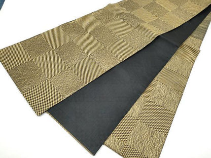 平和屋着物▽六通柄袋帯　スリーシーズン　春夏秋　櫛織　市松文様　金糸　正絹　逸品　CABG6188hy