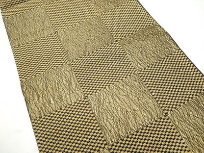 平和屋着物▽六通柄袋帯　スリーシーズン　春夏秋　櫛織　市松文様　金糸　正絹　逸品　CABG6188hy