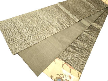 平和屋着物▽太鼓柄袋帯　スリーシーズン　春夏秋　すくい織　狩猟文　金糸　正絹　逸品　CABG6194hy