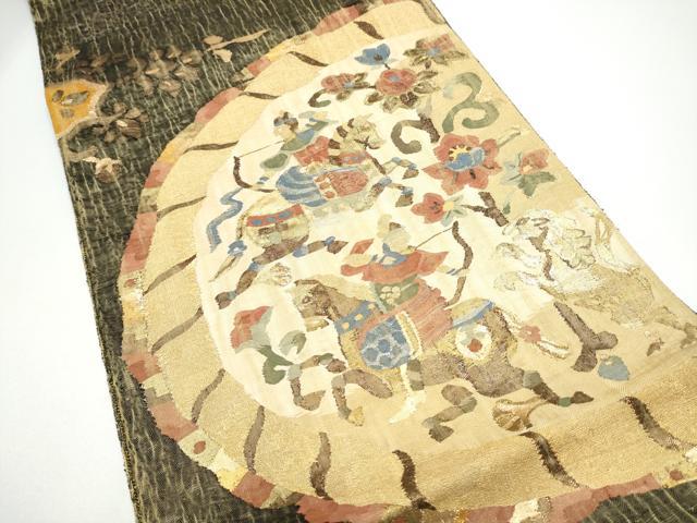平和屋着物▽太鼓柄袋帯　スリーシーズン　春夏秋　すくい織　狩猟文　金糸　正絹　逸品　CABG6194hy