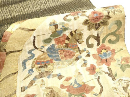 平和屋着物▽太鼓柄袋帯　スリーシーズン　春夏秋　すくい織　狩猟文　金糸　正絹　逸品　CABG6194hy