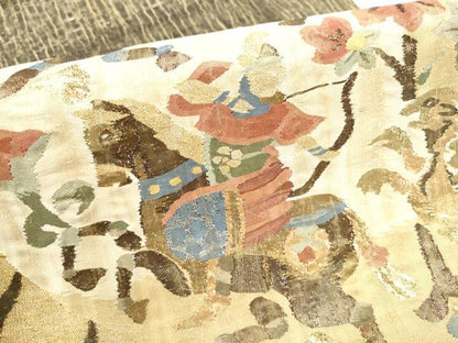 平和屋着物▽太鼓柄袋帯　スリーシーズン　春夏秋　すくい織　狩猟文　金糸　正絹　逸品　CABG6194hy