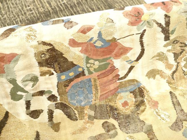 平和屋着物▽太鼓柄袋帯　スリーシーズン　春夏秋　すくい織　狩猟文　金糸　正絹　逸品　CABG6194hy