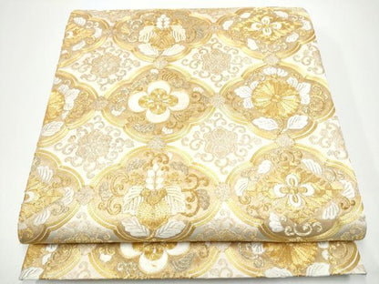 平和屋着物●銀座きしや　太鼓柄袋帯　駒刺繍　総刺繍　花唐草文　金糸　正絹　逸品　CABG6198hy