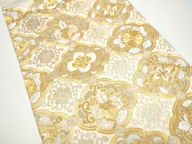 平和屋着物●銀座きしや　太鼓柄袋帯　駒刺繍　総刺繍　花唐草文　金糸　正絹　逸品　CABG6198hy