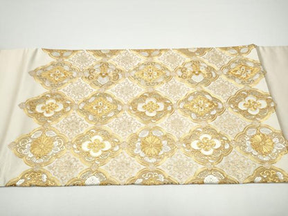 平和屋着物●銀座きしや　太鼓柄袋帯　駒刺繍　総刺繍　花唐草文　金糸　正絹　逸品　CABG6198hy