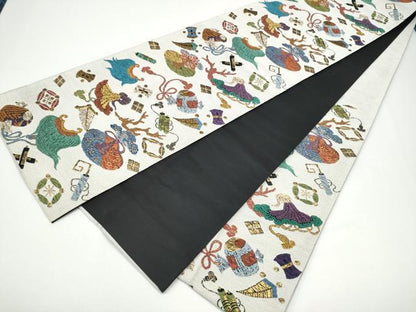 平和屋着物●六通柄袋帯　宝尽くし文　金糸　正絹　逸品　CABG6200hy