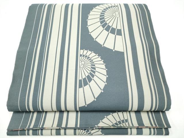 平和屋着物●本場筑前博多織　草木染　手織工房　染匠：小森久　両面　全通柄袋帯　民芸縞　金糸　正絹　逸品　CABG6203hy