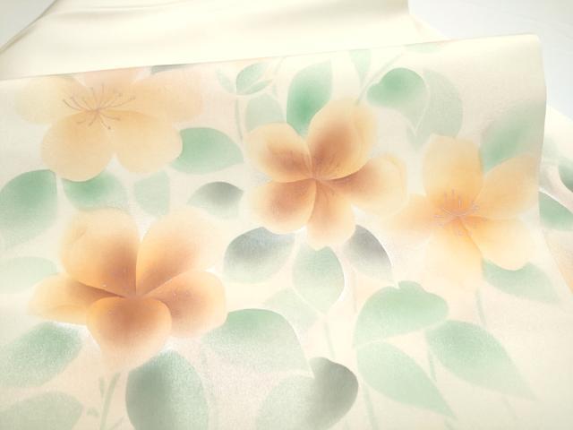 平和屋着物●塩瀬　九寸名古屋帯　枝花文　銀彩　正絹　逸品　CABG6212hy