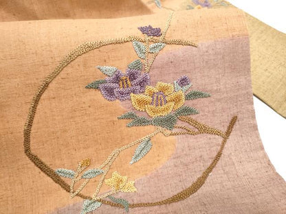 平和屋着物●中国三大刺繍　相良刺繍　総刺繍　九寸名古屋帯　枝花文　銀彩　正絹　逸品　CABG6213hy