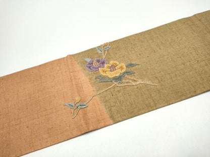 平和屋着物●中国三大刺繍　相良刺繍　総刺繍　九寸名古屋帯　枝花文　銀彩　正絹　逸品　CABG6213hy
