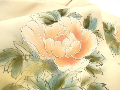 平和屋着物●塩瀬　九寸名古屋帯　手描き　牡丹　金彩　正絹　逸品　CABG6215hy