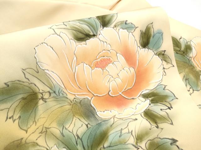 平和屋着物●塩瀬　九寸名古屋帯　手描き　牡丹　金彩　正絹　逸品　CABG6215hy