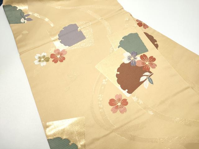 平和屋着物●九寸名古屋帯　唐織　色紙重ね雪輪舞桜文　金糸　正絹　逸品　CABG6218hy