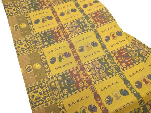 平和屋着物●全通柄　九寸名古屋帯　幾何学文様　正絹　逸品　CABG6219hy