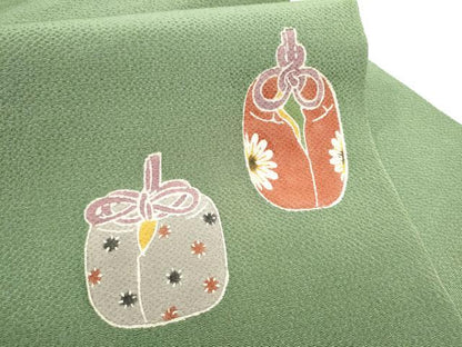 平和屋着物●九寸名古屋帯　型染め　仕覆花文　鬼しぼ縮緬　正絹　逸品　CABG6221hy